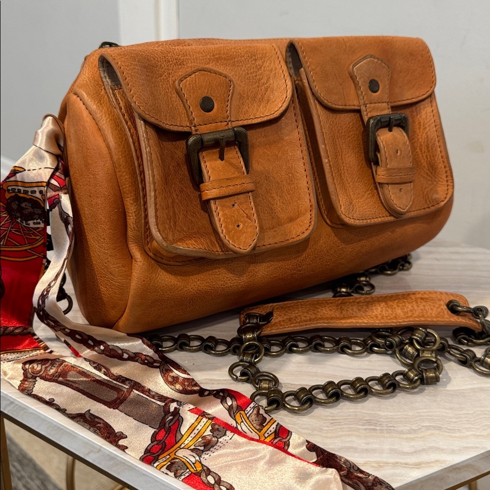 Free People Dylan Brown Distressed Leather Duffle Crossbody